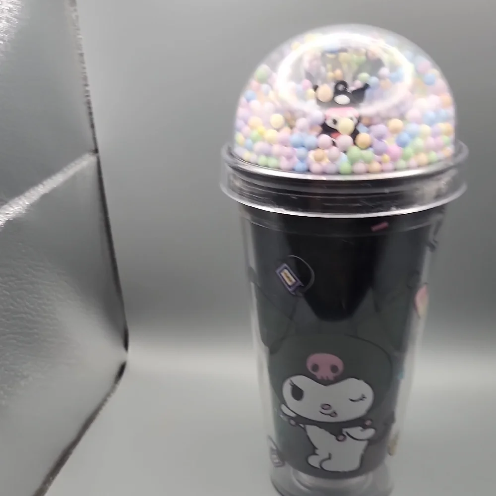 Cute Character Party Cup with Dome Lid - Black and Pink